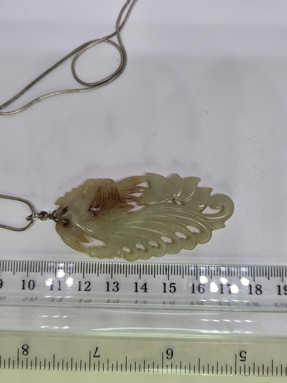 Carved Jade Bird Pendant 925 Sterling Silver Necklace - Picture 8 of 8